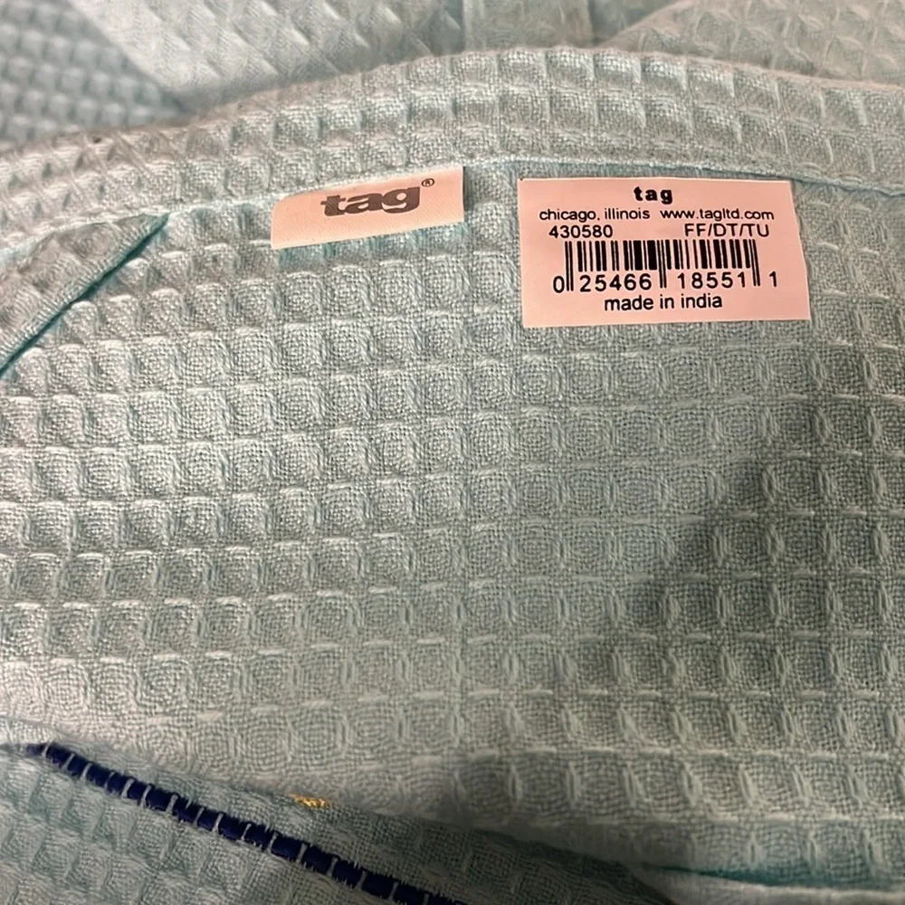 NWT Set of 4 Tag Ltd Aqua Cotton Waffle Dish Towels w Embroidered Flip Flops